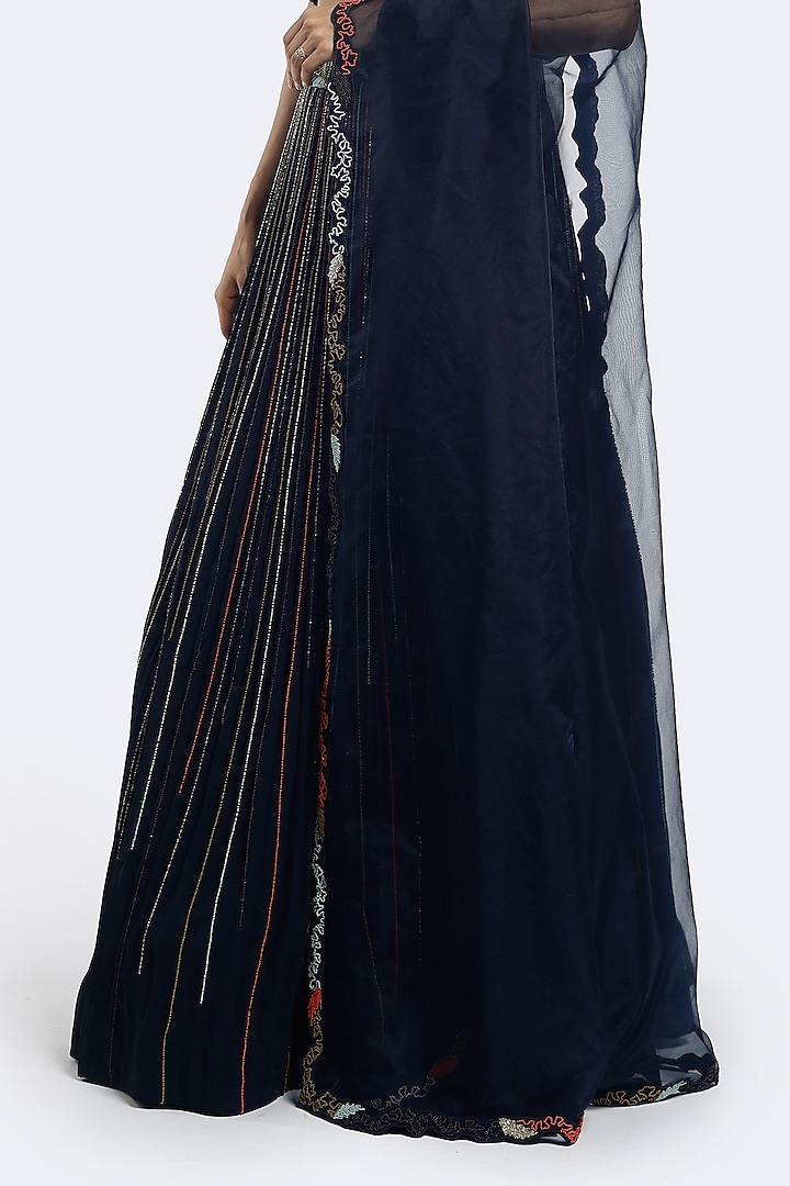 Navy Blue Georgette Cutdana Embellished A-line Wedding Lehenga Set by Onaya at Pernia's Pop Up Shop