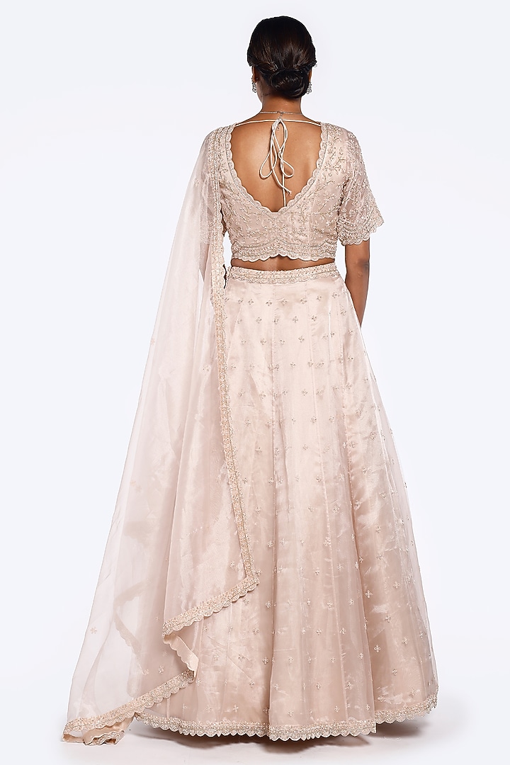 Beige Organza Dabka & Tikki Embellished A-Line Wedding Lehenga Set by Onaya at Pernia's Pop Up Shop