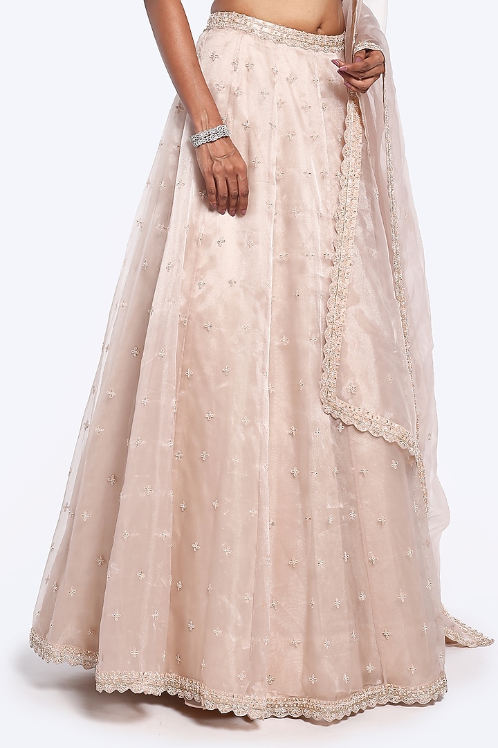 Beige Organza Dabka & Tikki Embellished A-Line Wedding Lehenga Set by Onaya at Pernia's Pop Up Shop