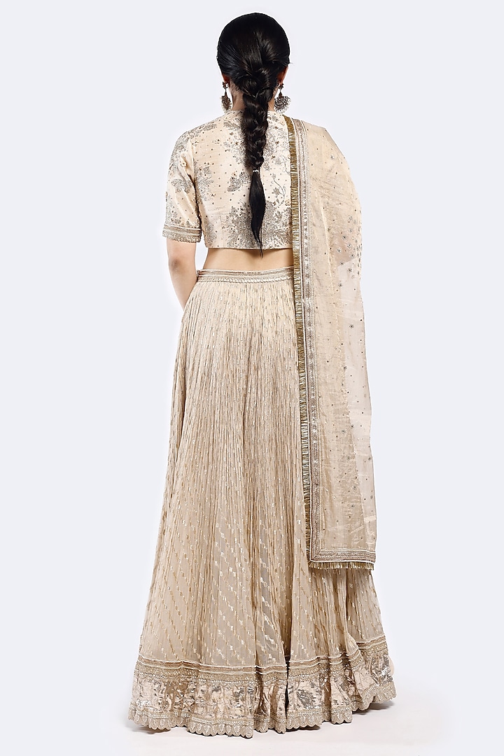 Pearl Ivory Organza Sequins & Pearl Embellished Wedding Lehenga Set by Onaya at Pernia's Pop Up Shop