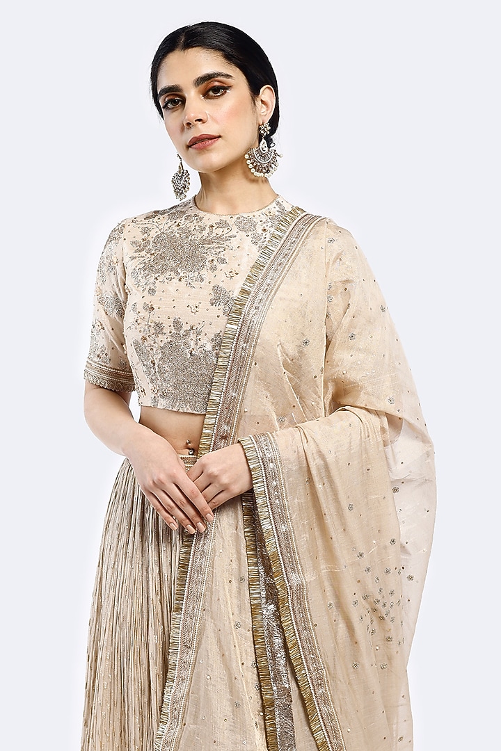 Pearl Ivory Organza Sequins & Pearl Embellished Wedding Lehenga Set by Onaya at Pernia's Pop Up Shop