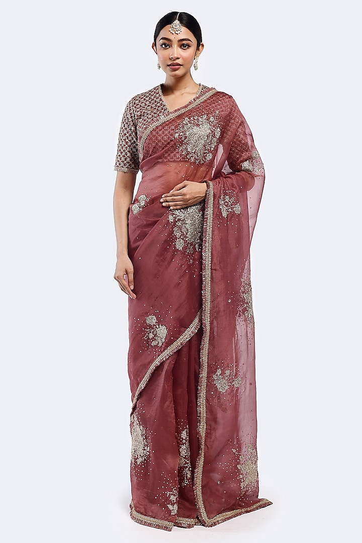 Dead Rose Organza Badla & Sequins Saree Set by Onaya at Pernia's Pop Up Shop