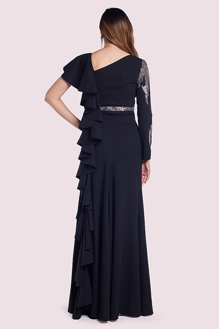 Black Georgette Sequins Embellished Gown by Onaya at Pernia's Pop Up Shop