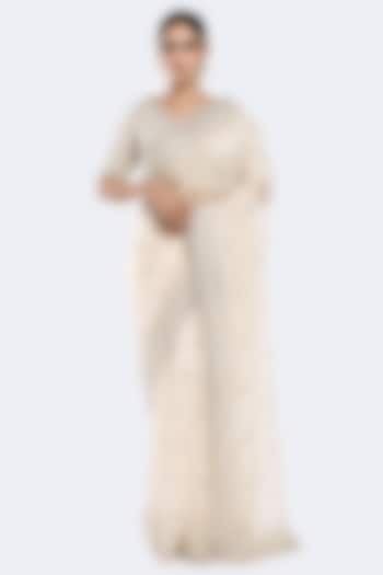 Off-White Organza Cutdana Embellished Party Wear Saree Set by Onaya at Pernia's Pop Up Shop