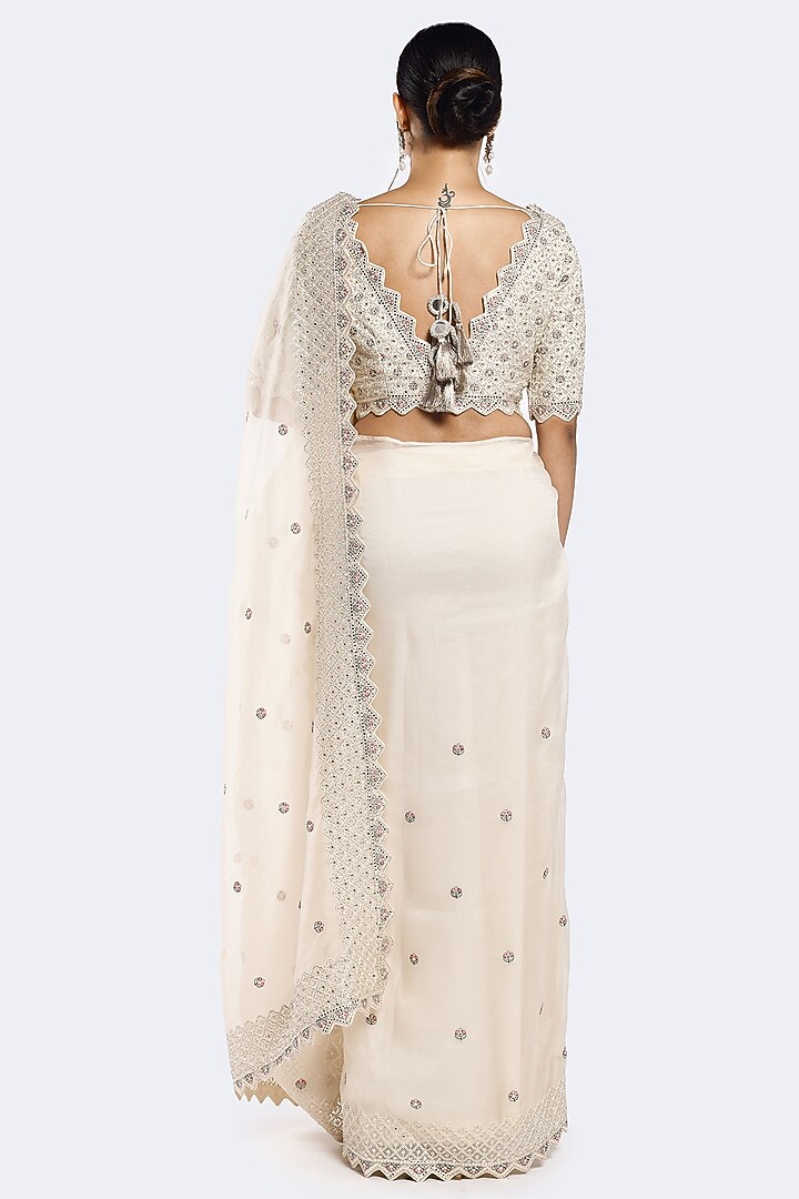 Off-White Organza Cutdana Embellished Party Wear Saree Set by Onaya at Pernia's Pop Up Shop