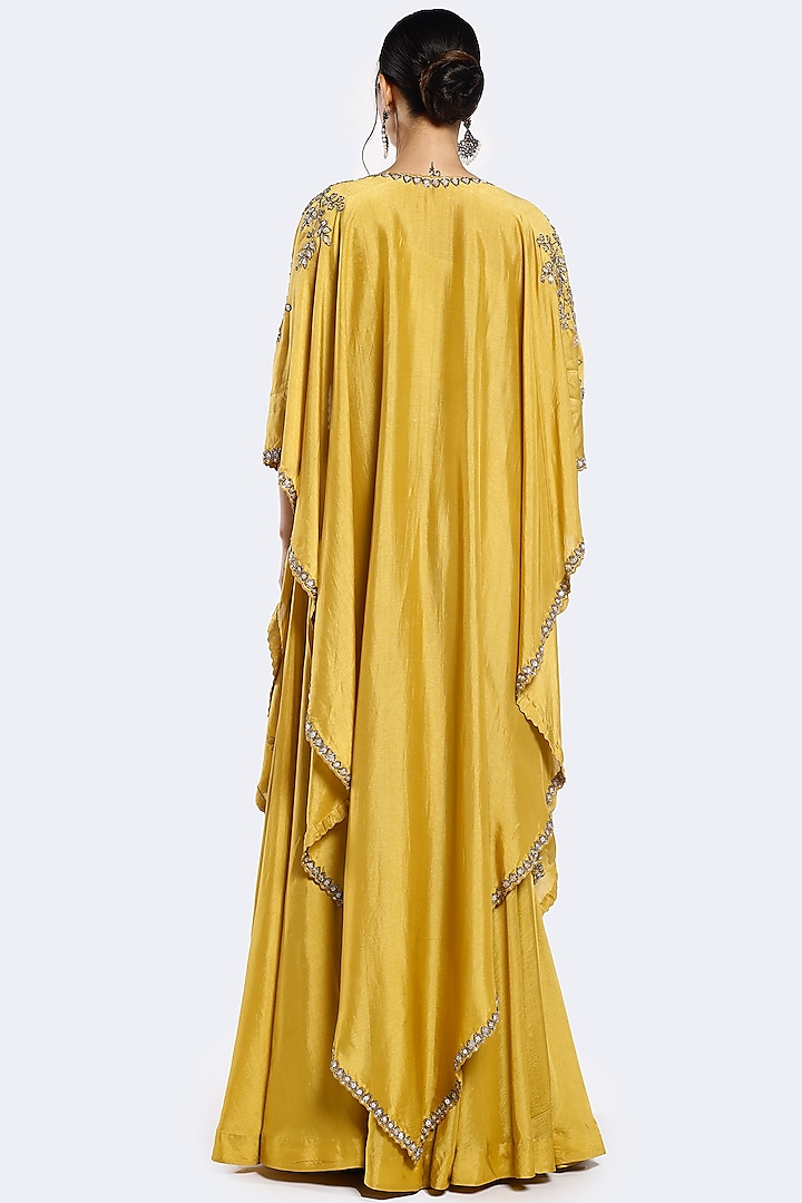 Mustard Silk Sequins Embellished Pre-Stitched Pant Party Wear Saree Set by Onaya at Pernia's Pop Up Shop