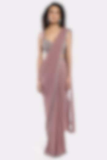 Lilac Lycra Net Cutdana Embellished Pre-Stitched Party Wear Saree Set by Onaya at Pernia's Pop Up Shop