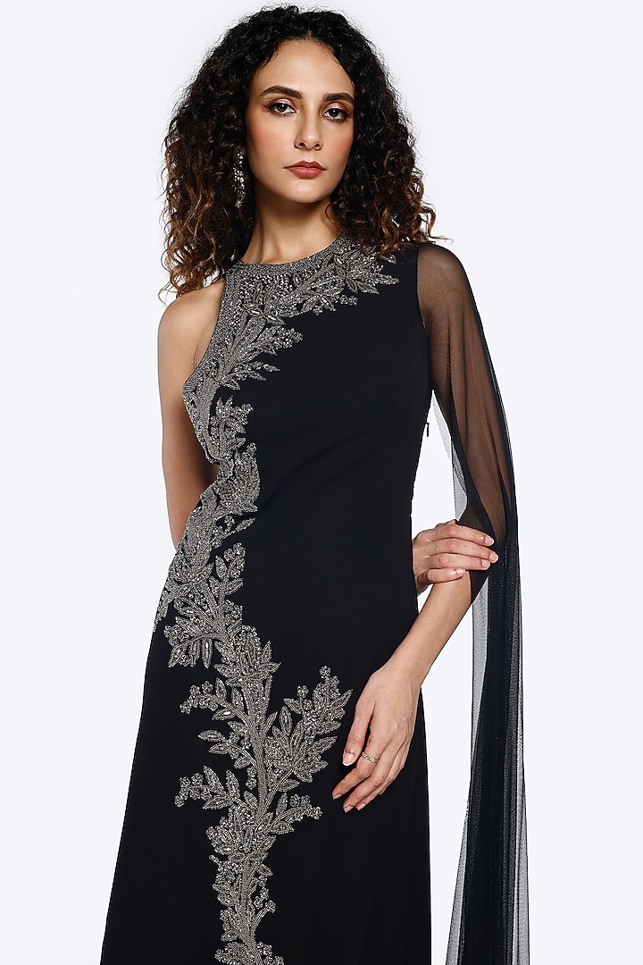 Black & Grey Georgette Sequins Embellished Gown by Onaya at Pernia's Pop Up Shop