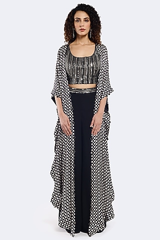 Black Satin & Georgette Pant Set by Onaya