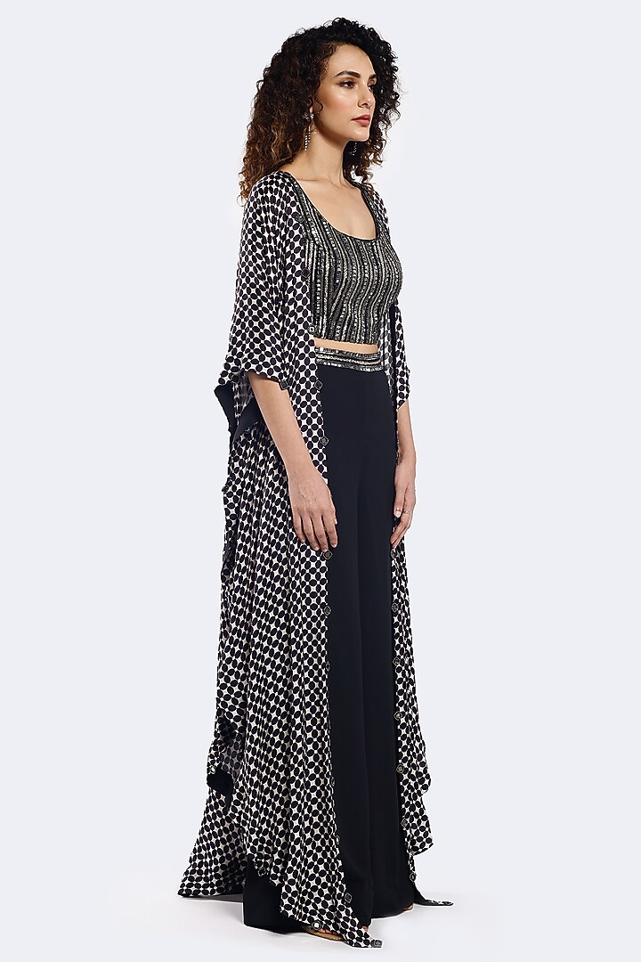 Black Satin & Georgette Pant Set by Onaya at Pernia's Pop Up Shop
