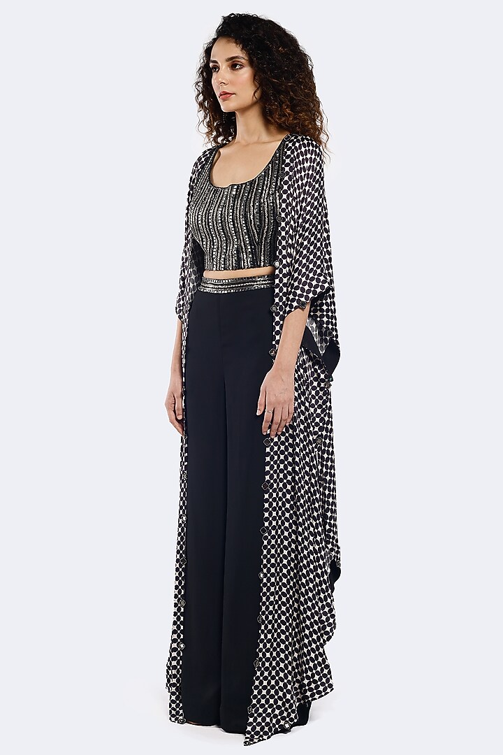 Black Satin & Georgette Pant Set by Onaya at Pernia's Pop Up Shop