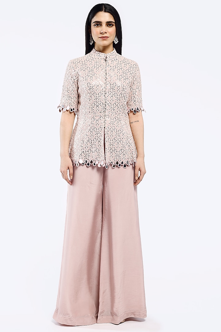 Pink Crepe Mirror Embellished Kurta Set by Onaya at Pernia's Pop Up Shop