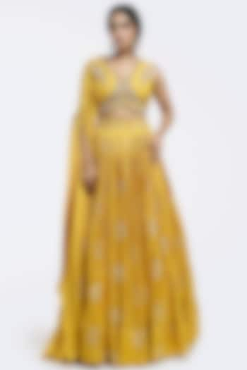 Yellow Bemberg Silk Sequins Embellished A-Line Skirt Set by Onaya at Pernia's Pop Up Shop