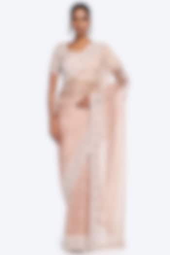 Old Rose Organza Moti Embellished Party Wear Saree Set by Onaya at Pernia's Pop Up Shop