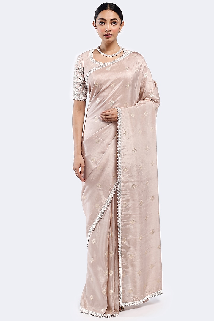 Old Rose Banarasi Moti Embellished Saree Set by Onaya at Pernia's Pop Up Shop