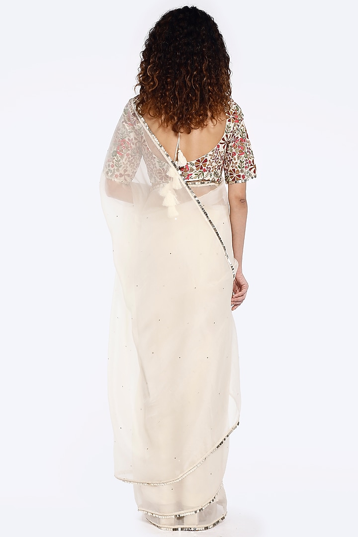 Ivory Organza Sequins Embellished Party Wear Saree Set by Onaya at Pernia's Pop Up Shop