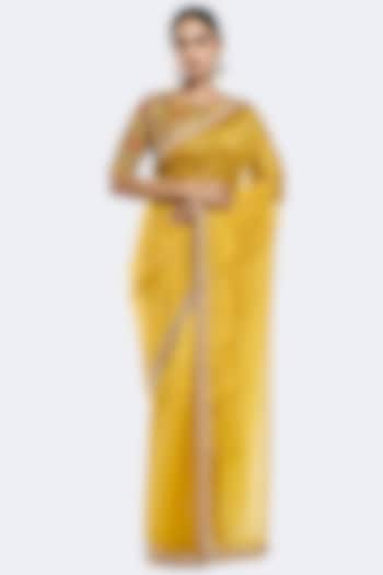 Mustard Organza Cutdana Embellished Saree Set by Onaya at Pernia's Pop Up Shop