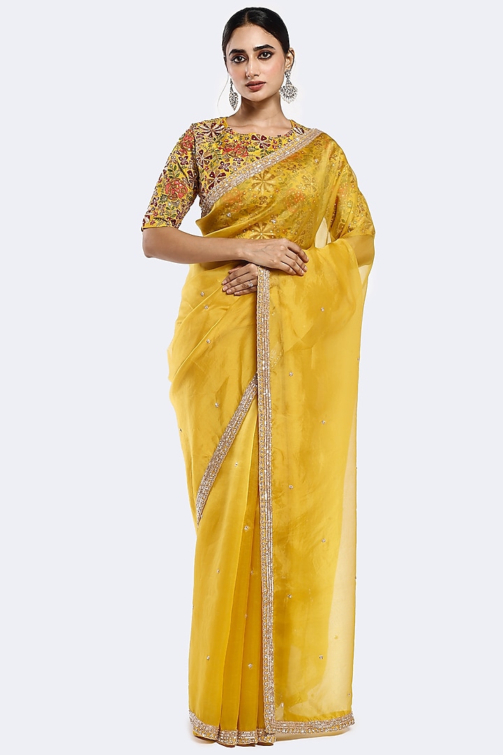 Mustard Organza Cutdana Embellished Saree Set by Onaya at Pernia's Pop Up Shop