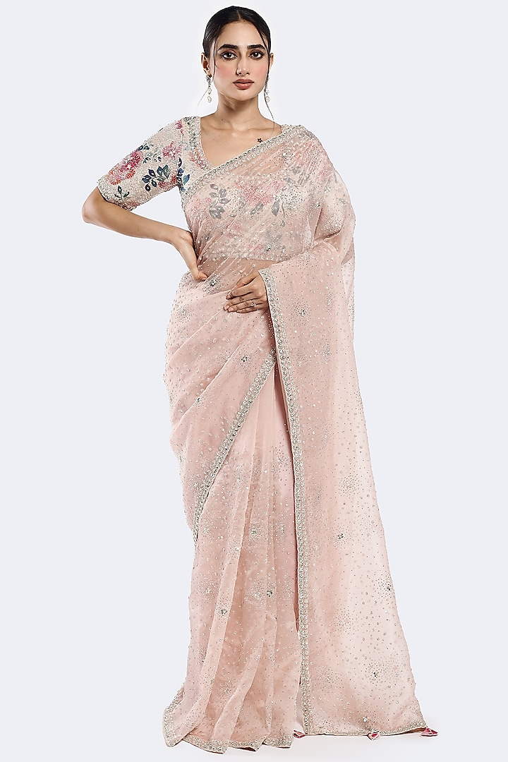 Pink Organza Sequins Embellished Party Wear Saree Set by Onaya at Pernia's Pop Up Shop
