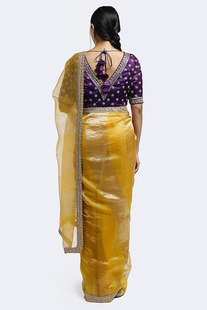 Mustard Tissue Sequins Embellished Party Wear Saree Set by Onaya at Pernia's Pop Up Shop