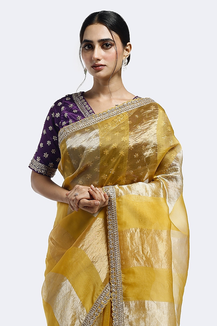 Mustard Tissue Sequins Embellished Party Wear Saree Set by Onaya at Pernia's Pop Up Shop