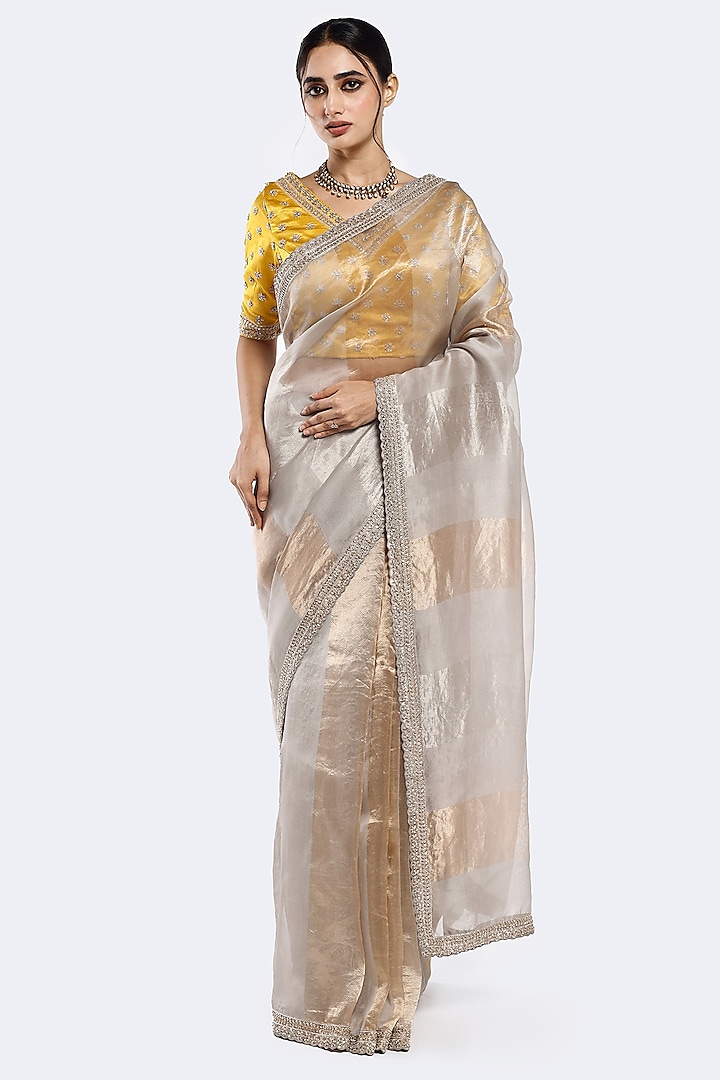 Grey Organza Sequins Embellished Saree Set by Onaya at Pernia's Pop Up Shop