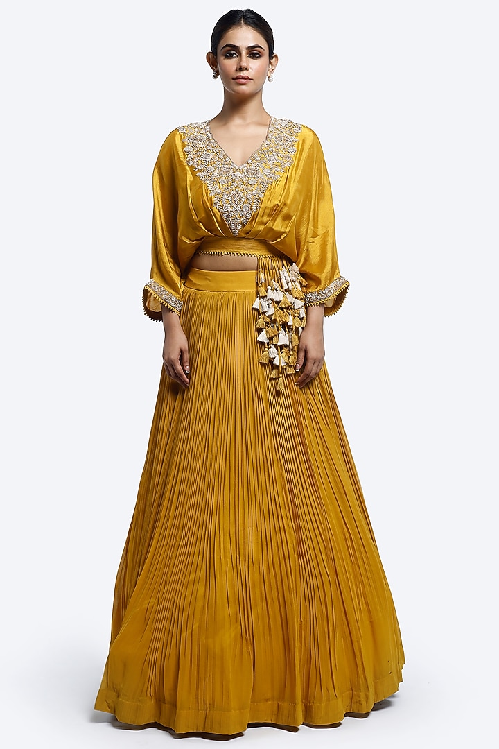 Mustard Georgette Lehenga Set by Onaya at Pernia's Pop Up Shop