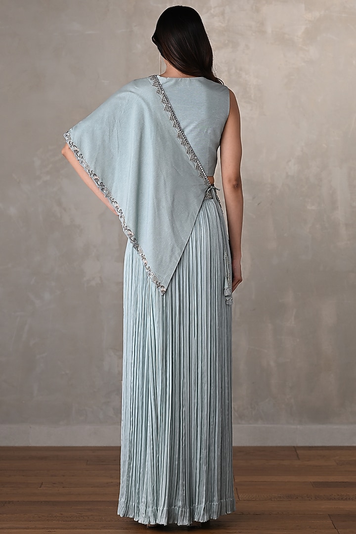 Sky Blue Satin Chiffon Pant Set by Onaya at Pernia's Pop Up Shop