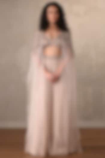 Beige Crepe Embellished Cape Set by Onaya at Pernia's Pop Up Shop