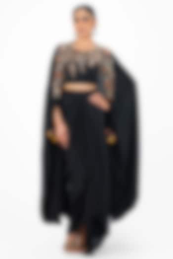 Black Crepe Draped Skirt Set by Onaya at Pernia's Pop Up Shop