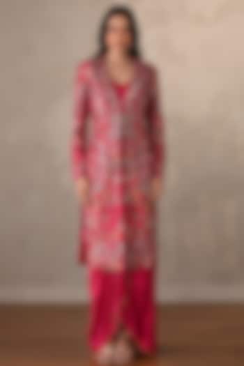 Rani Pink Silk Embellished Long Jacket Set by Onaya at Pernia's Pop Up Shop
