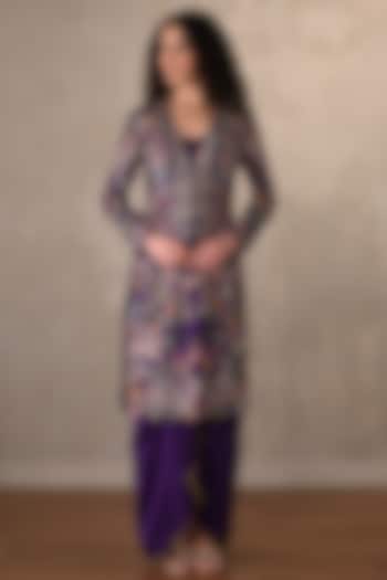 Purple Silk Embellished Long Jacket Set by Onaya at Pernia's Pop Up Shop