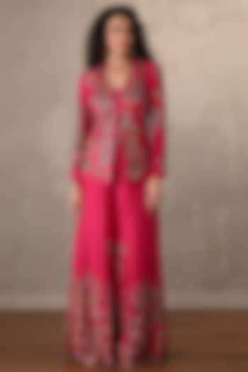 Rani Pink Silk Embellished Pant Set by Onaya at Pernia's Pop Up Shop