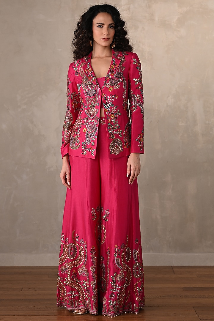 Rani Pink Silk Embellished Pant Set by Onaya at Pernia's Pop Up Shop