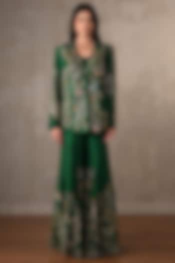 Emerald Green Silk Embellished Pant Set by Onaya at Pernia's Pop Up Shop