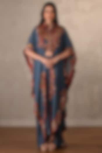 Denim Blue Silk Embellished Cape Set by Onaya at Pernia's Pop Up Shop