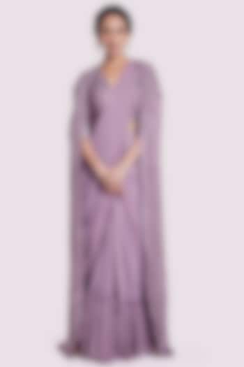 Mauve Georgette Embellished Skirt Wedding Saree Set by Onaya at Pernia's Pop Up Shop