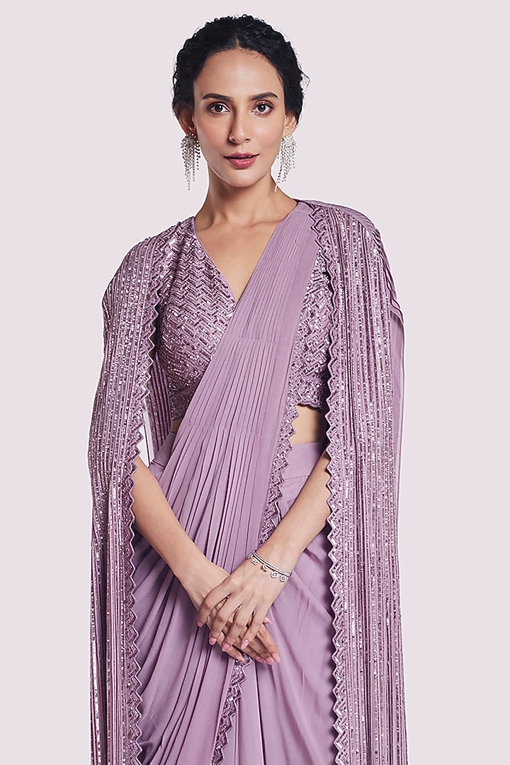 Mauve Georgette Embellished Skirt Wedding Saree Set by Onaya at Pernia's Pop Up Shop
