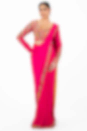 Rani Pink Lycra Embellished Skirt Wedding Saree Set by Onaya at Pernia's Pop Up Shop