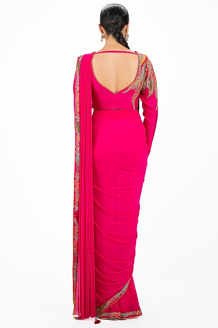Rani Pink Lycra Embellished Skirt Wedding Saree Set by Onaya at Pernia's Pop Up Shop