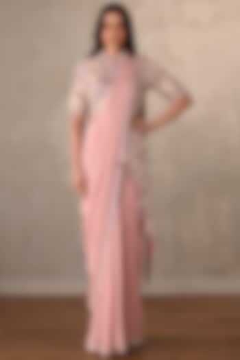 Pink Georgette Embellished Skirt Wedding Saree Set by Onaya at Pernia's Pop Up Shop