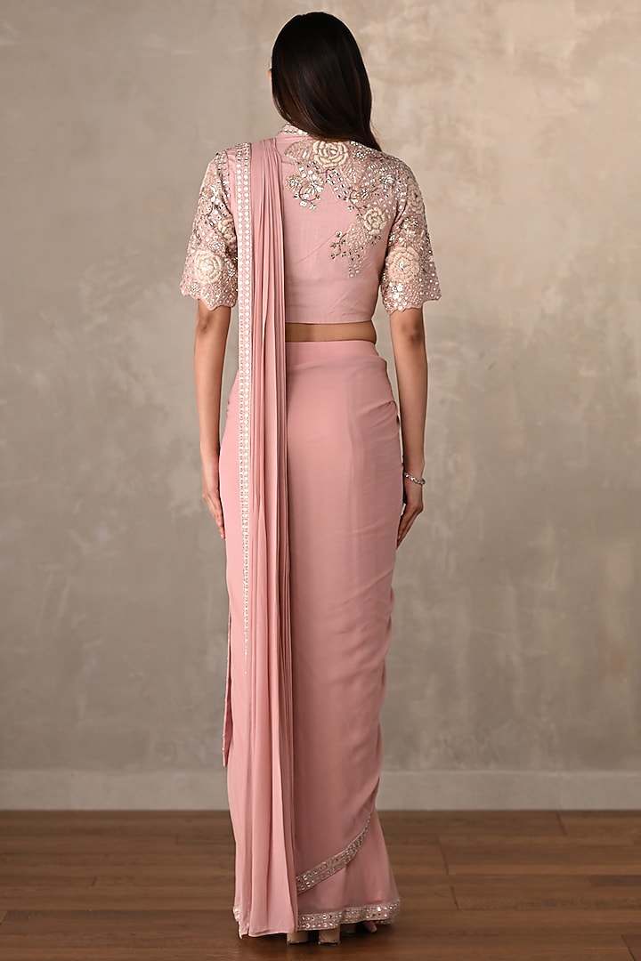 Pink Georgette Embellished Skirt Wedding Saree Set by Onaya at Pernia's Pop Up Shop