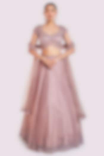 Onion Pink Net Embellished Wedding Lehenga Set by Onaya at Pernia's Pop Up Shop