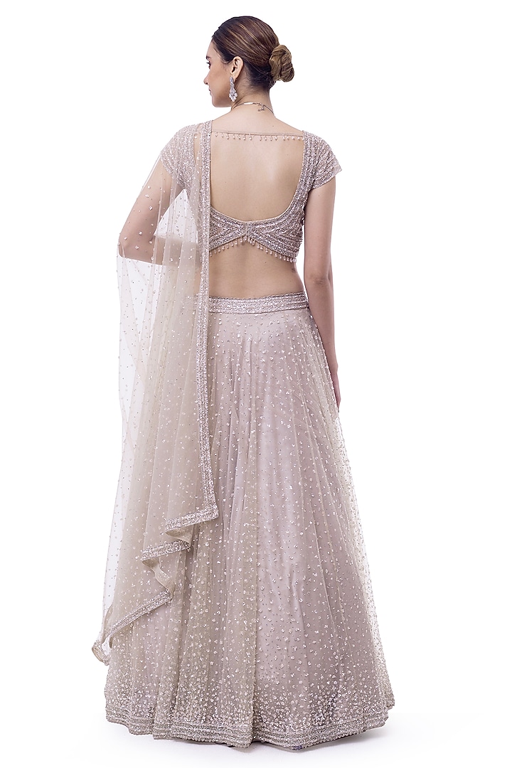 Off-White Net Embellished Wedding Lehenga Set by Onaya at Pernia's Pop Up Shop