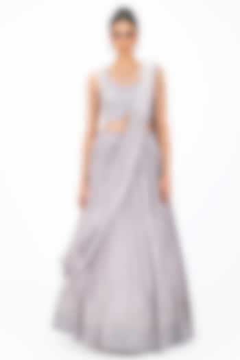 Light Lilac Satin Stone Embellished Wedding Lehenga Saree Set by Onaya at Pernia's Pop Up Shop
