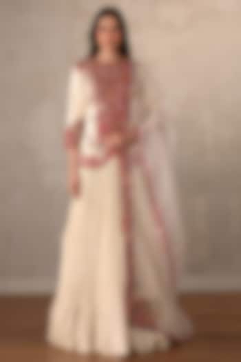 Off-White Organza Crushed Jacket Wedding Lehenga Set by Onaya at Pernia's Pop Up Shop