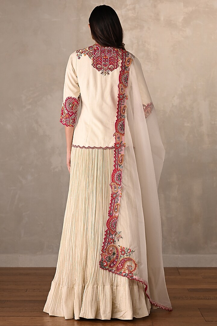 Off-White Organza Crushed Jacket Wedding Lehenga Set by Onaya at Pernia's Pop Up Shop