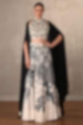 Off-White Crepe Botanical Printed Lehenga Set by Onaya at Pernia's Pop Up Shop