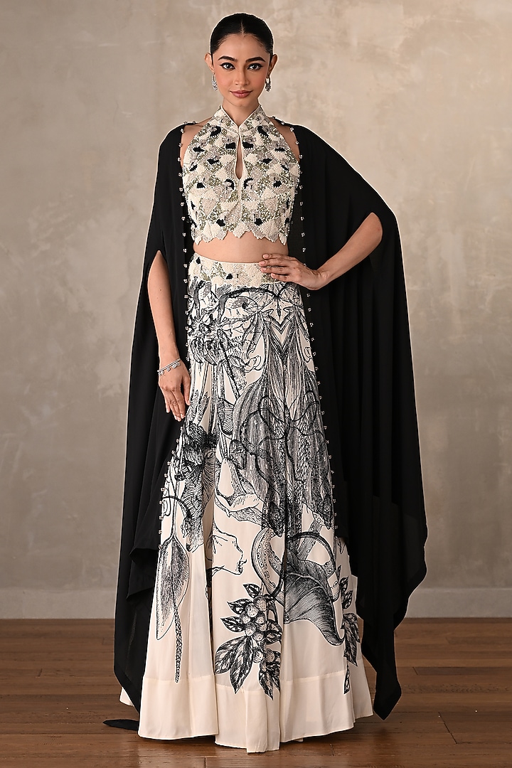 Off-White Crepe Botanical Printed Lehenga Set by Onaya at Pernia's Pop Up Shop
