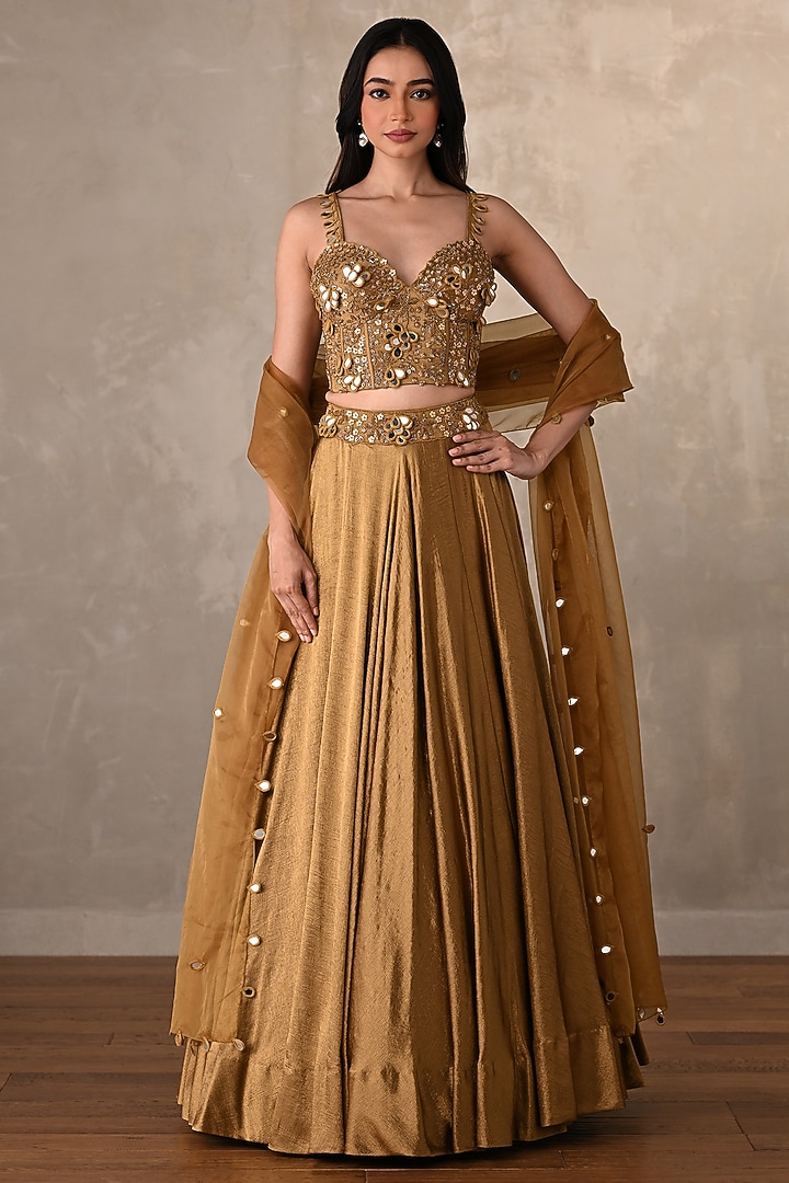 Mehendi Green Satin Kalidar Wedding Lehenga Set by Onaya at Pernia's Pop Up Shop